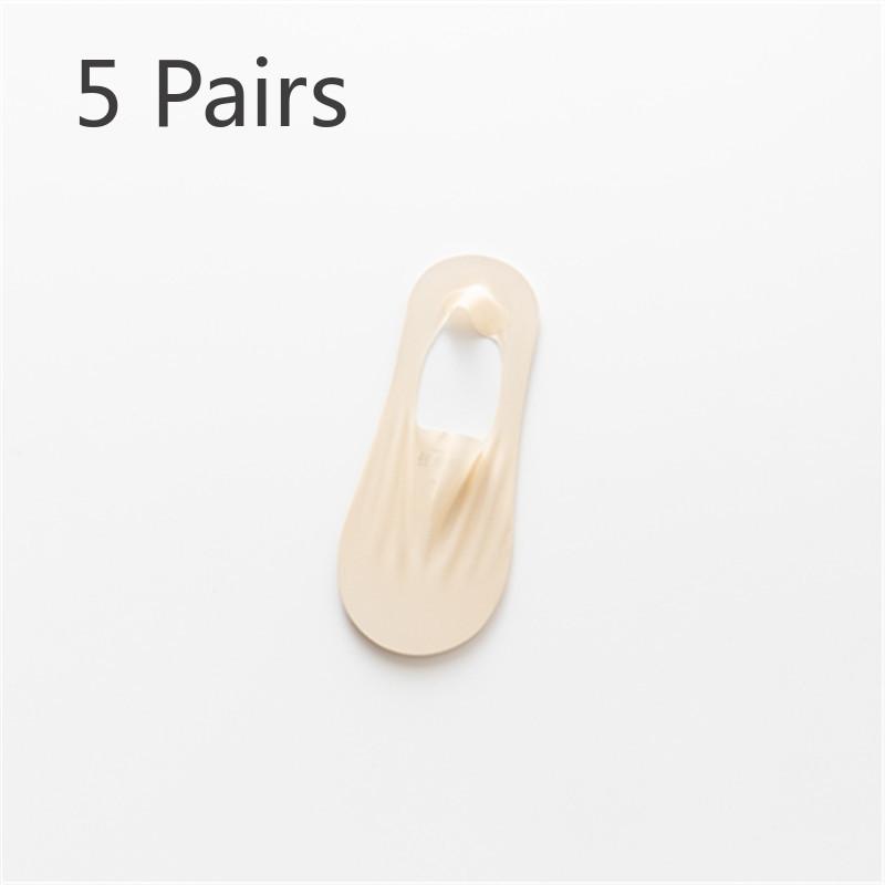 5 Pairs of Women's Summer Solid Color Invisible Thin Ice Silk Shallow Mouth Boat Socks