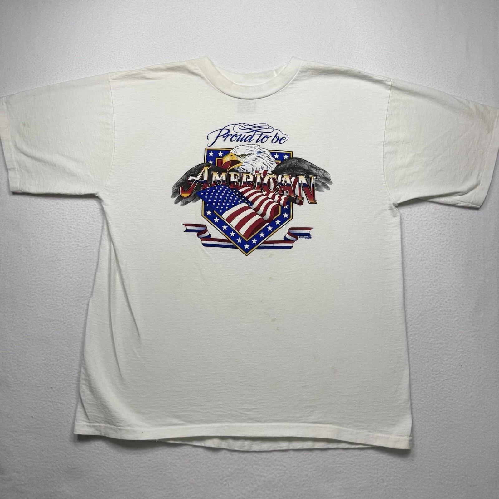 

Vintage Proud To Be American Shirt Men s Size Large White Biker Club 1990 XL
