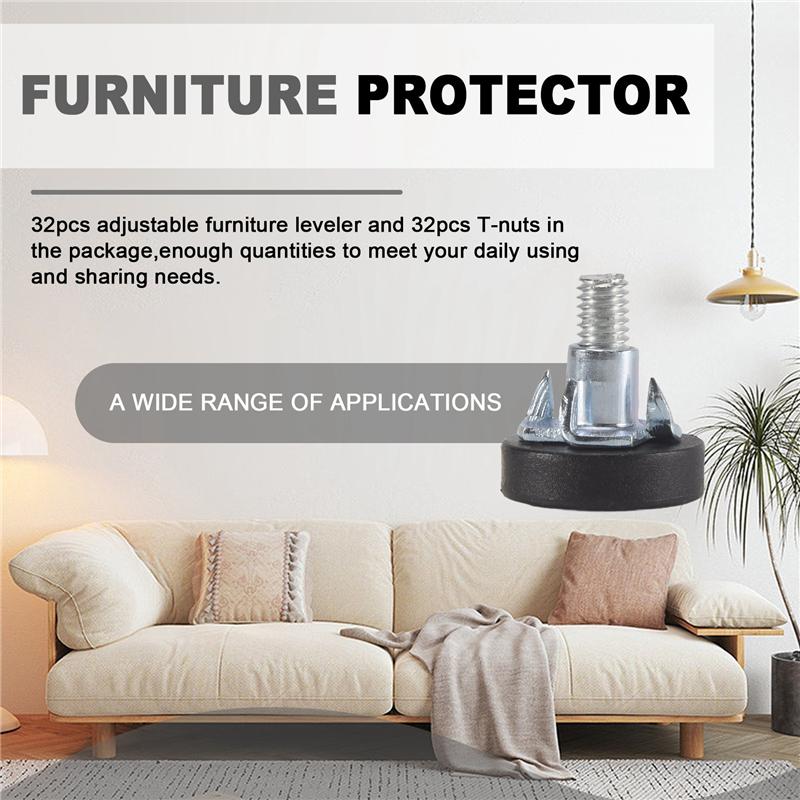 32 PCS M6 Thread Adjustable Furniture Levelers Screw In Chair Feet Adjustable Furniture Feet Leg Levelers Easy Install