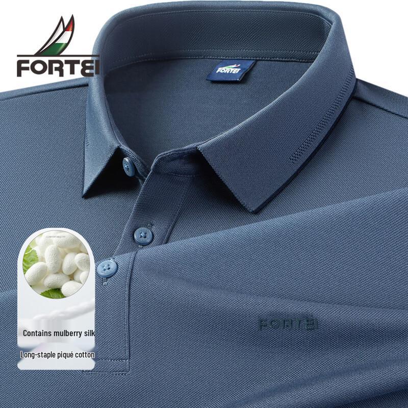 Futing Men's Silk Blend Pique Long-Sleeve Polo Shirt