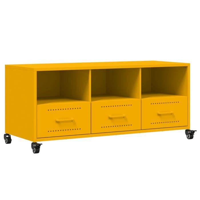 VidaXL Meuble TV, Armoire de Télévision avec Tiroirs et Étagères, Support Télé avec Rangement Salle de Séjour, Jaune 846695