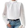 2024 Spring/Autumn Semi-High Neck Pleated Wave Pattern Ruffle Sleeve Mesh Top