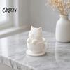 Decorative Kitten for Window Sill 3D Printed Cute Cat Teacup Figurine, Mini Animal Statue Healing Decor Ornament, Smooth Minimalist White Figurine