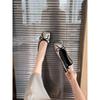 Sheepskin version~ Splicing square head with one pedal bow single shoes women's flat leather ballet shoes