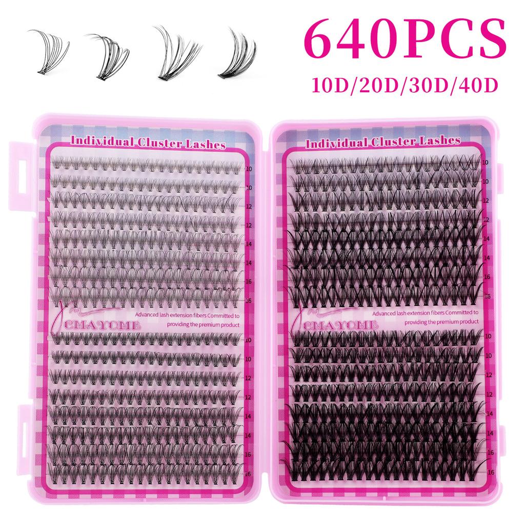 640 Clusters Of Single-Cluster False Eyelashes 10-16Mmdiy Natural Dense D-Curve Self-Grafting