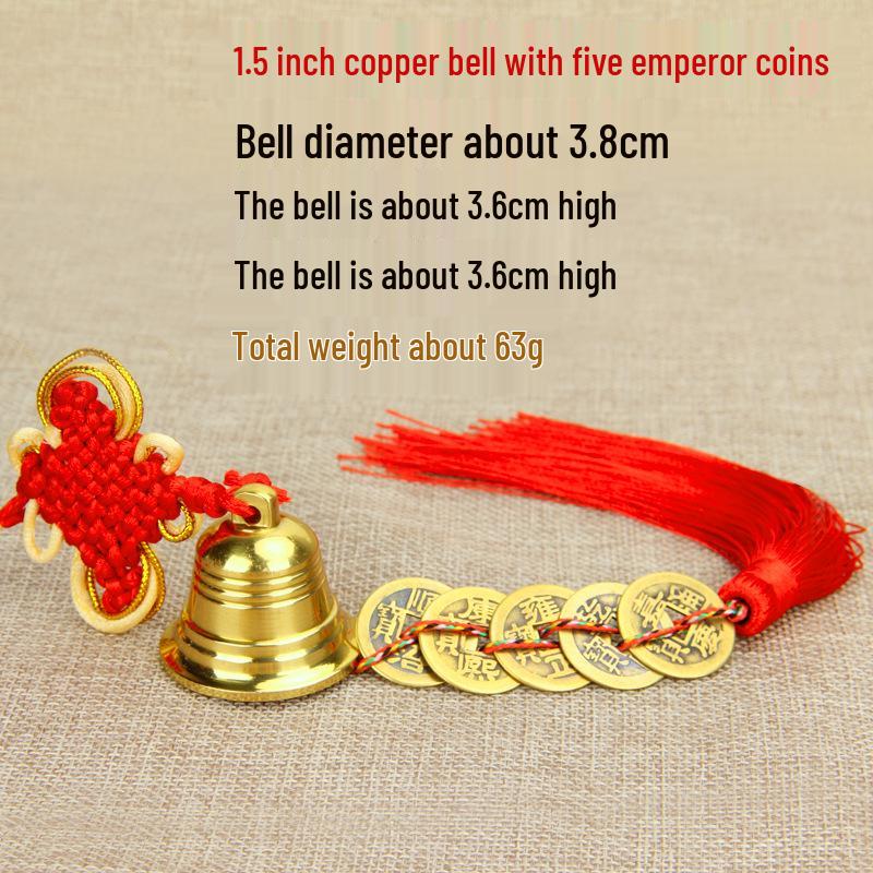 Houdeju Copper Bell & Six Emperors Coins Pendant Wind Chime Ornament