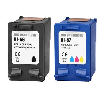 Packung 2 kompatible Patronen HP 56 &; 57 — Schwarz und Farbe, ca.. 580/400 Seiten — Für Deskjet / OfficeJet / PhotoSmart