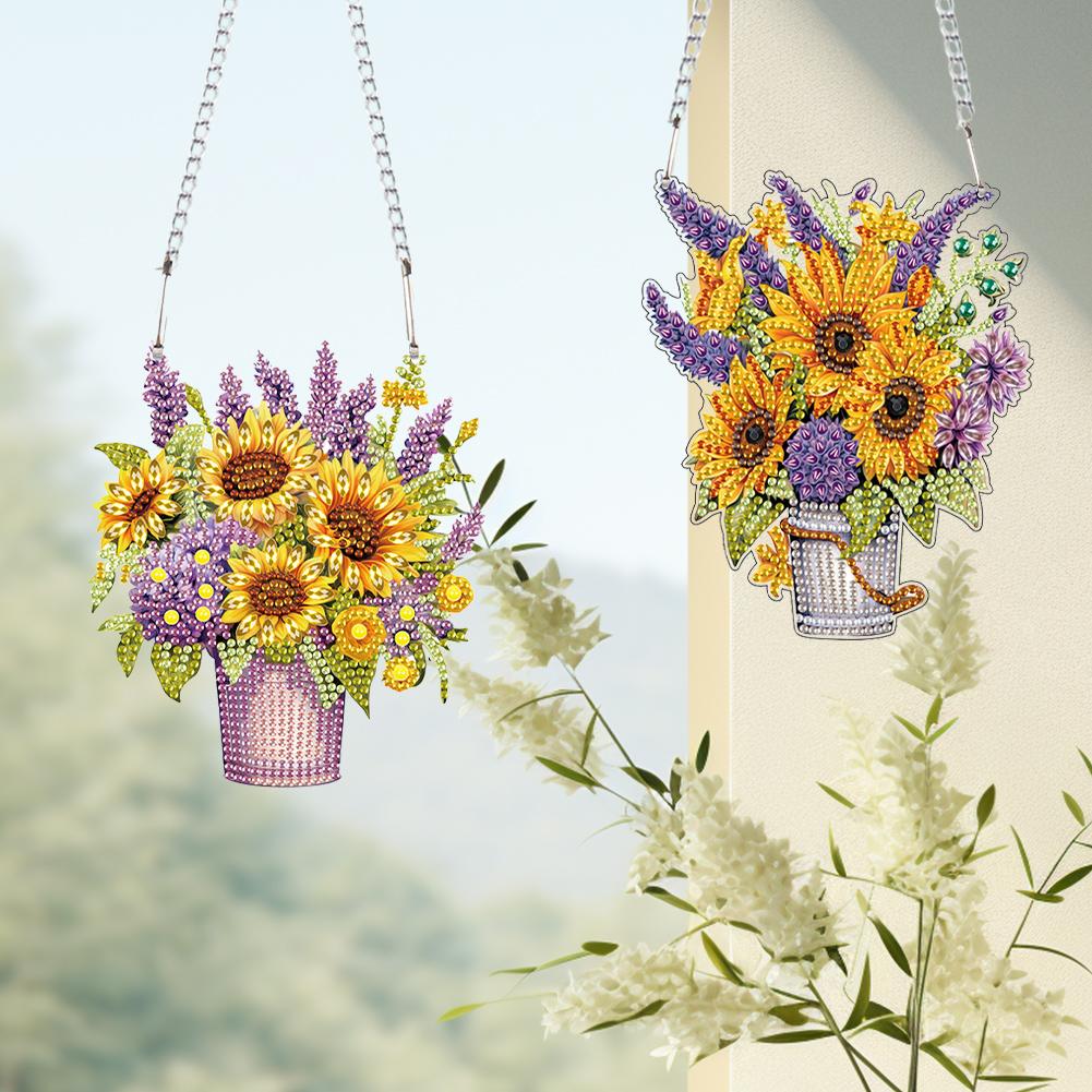 2pcs 2D Flat DIY Rhinestone Diamond Art Window Pendants Special Shape Diamond Painting Set Window Hanging Art for Home Decor