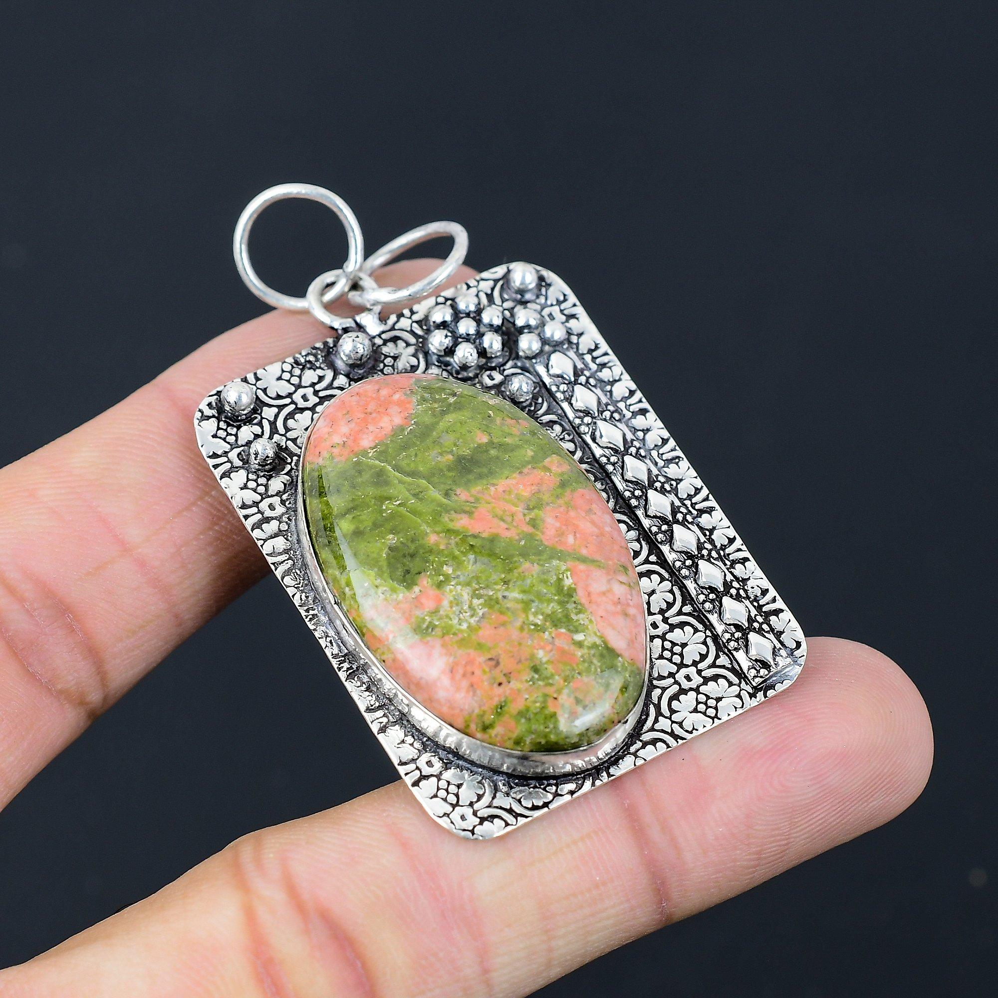 Easter Deal Sterling Silver Heart Chakra Unakite Stone Sister Pendant Jewelry