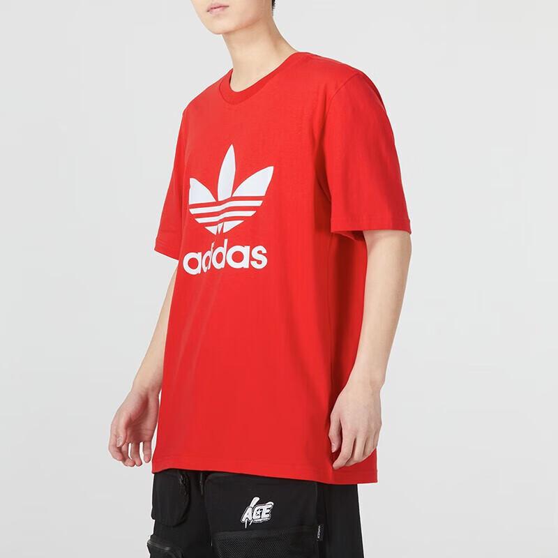 Adidas Originals Trefoil Logo Print Crew Neck T-Shirt Men Tops Red HE9511