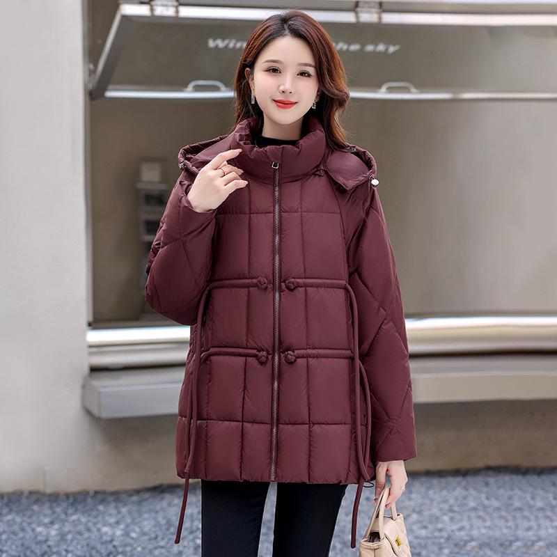 2024 Winter Women's Chinese Style Hooded Coat - Tassel, Fashionable, Loose-Fit, Slimming Down Cotton Outerwear