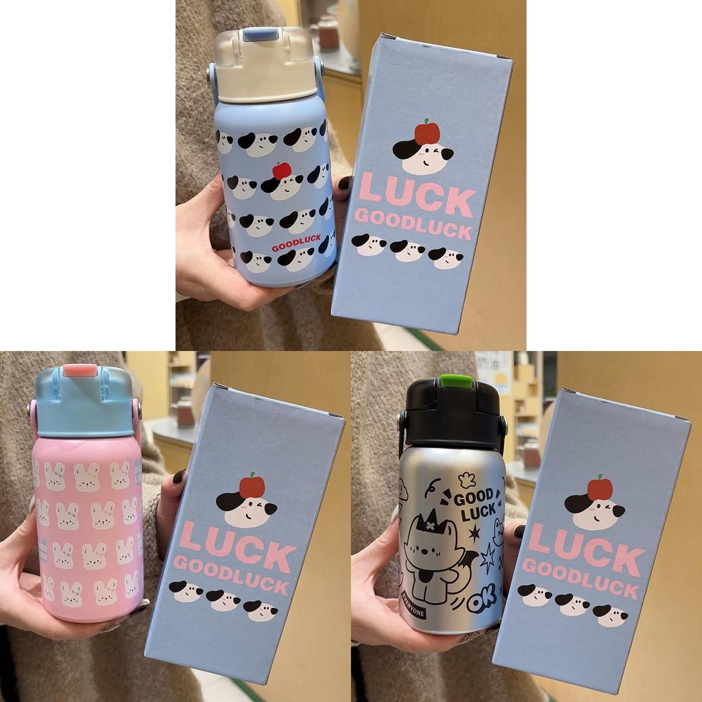 Kids Cartoon Dog Rabbit 316 Stainless Steel Insulated Bottle With Straw For School And Travel