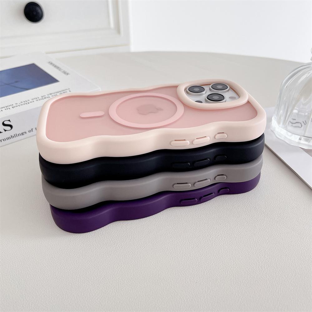 For Magsafe Matte Curly Wave Phone Case For iPhone 16 12 13 14 15 Pro Max Luxury Magnetic Wireless Charging Frosted Back Cover