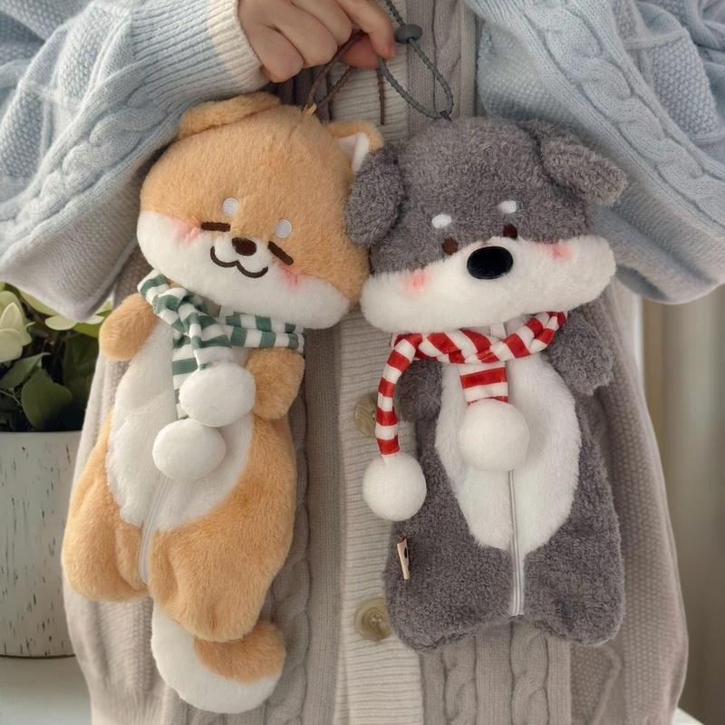 Uroczy Kreskówkowy Pluszowy Szalik Mały Piesek Piórnik Kawaii Pluszowa Lalka Zwierzątko Torba Wielofunkcyjna Duża Pojemność Torba na Artykuły Papiernicze