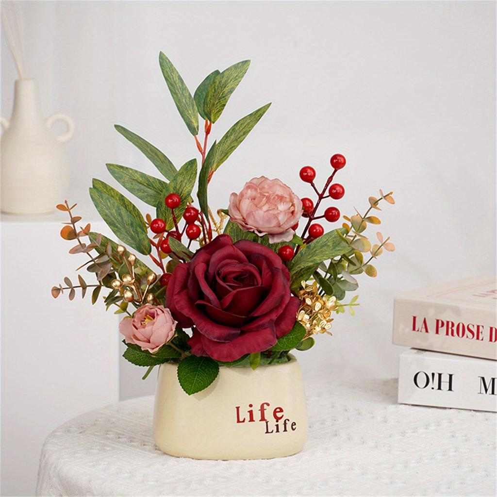 Faux Flowers Artificial Flowers in Vase for Home Decor Fake Flowers Arrangement with Vase for Coffee Table Kitchen Dining Table Centerpiece Decoration