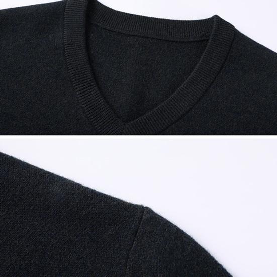 Suéter de otoño e invierno para hombre, cuello en V, tejido de color sólido, elástico, largo medio, estilo formal de negocios