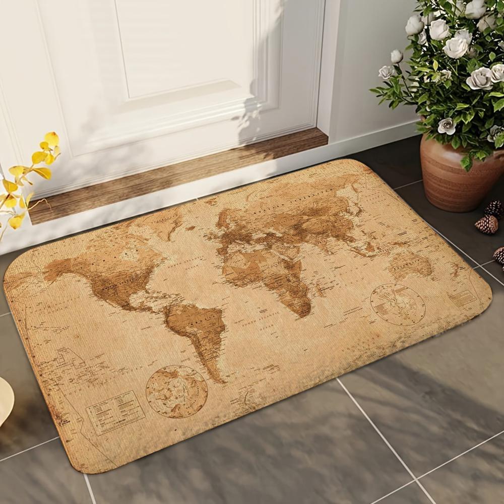 1pc Retro Navigation Map Bathroom Absorbent Mats Anti-Slip Mats Home Decor Supplies Carpets Home Kitchen Floor Mats