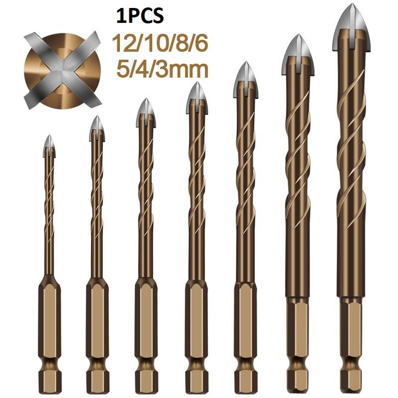 Hexagonal Shank Spiral Groove Cross Alloy Drill Bit Ceramic Four-blade Drill Bit