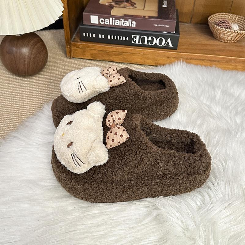 

Cute kitten lady plush cotton slippers 2025 autumn and winter new home wear non-slip soft-bottomed cotton slippers women 35
