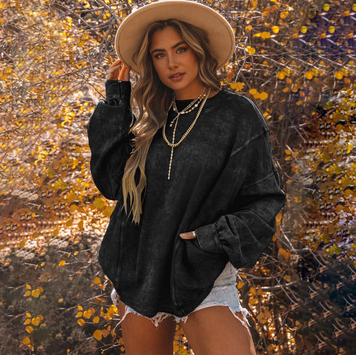 

Women s Oversized Crewneck Sweatshirts Criss Cross Twist Back Long Sleeve Tops Casual Pullover Backless Sweatshirt S чёрный