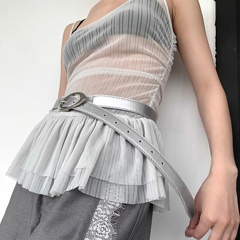 Vintage Retro Geometric Pu Leather Belt For Women With Metal Buckle Summer