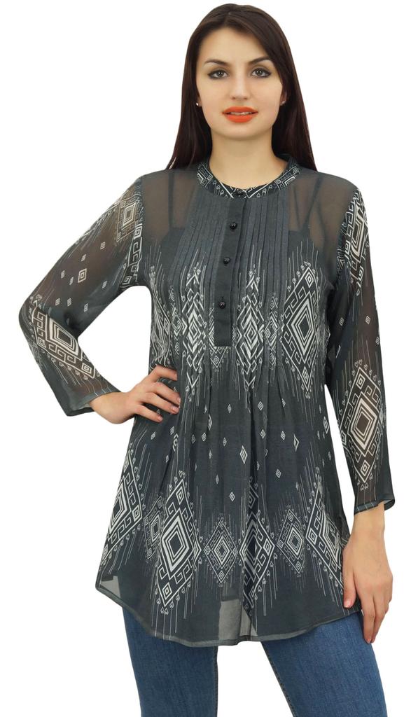 Phagun Women's Causal Black Digital Printed Full Sleeve Loose Tunic Top