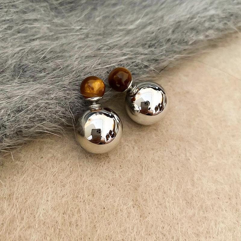 Silver Needle Maillard Irregular Oval Tiger's Eye Earrings Earrings Vintage Style Earrings Women