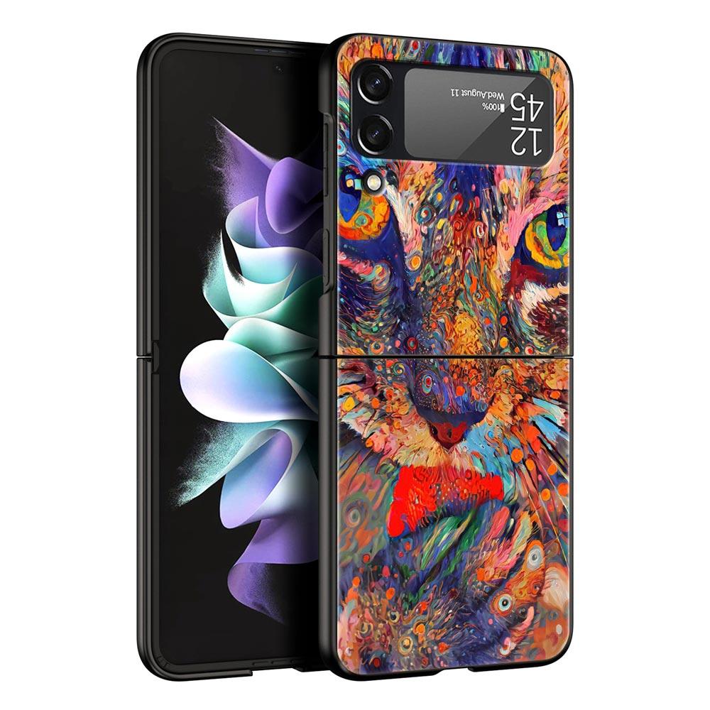 Abstract Surreal Animal Lion Phone Case for Samsung Galaxy Z Flip 3 4 5 Black Folding Mobile Shell Hard PC Coque Protect Cover