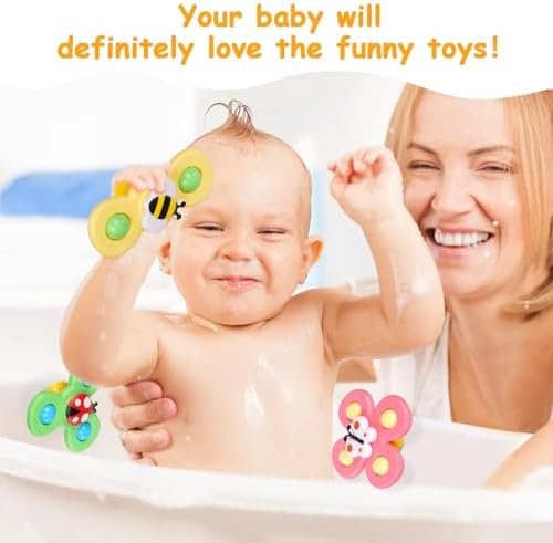 Ainiv Suction Cup Spinner Toys, 3 Pack Octopus Finger Fidget Spinners, Cartoon Bath Water Toys, Sensory Toys for Toddlers Kids Age 1-6