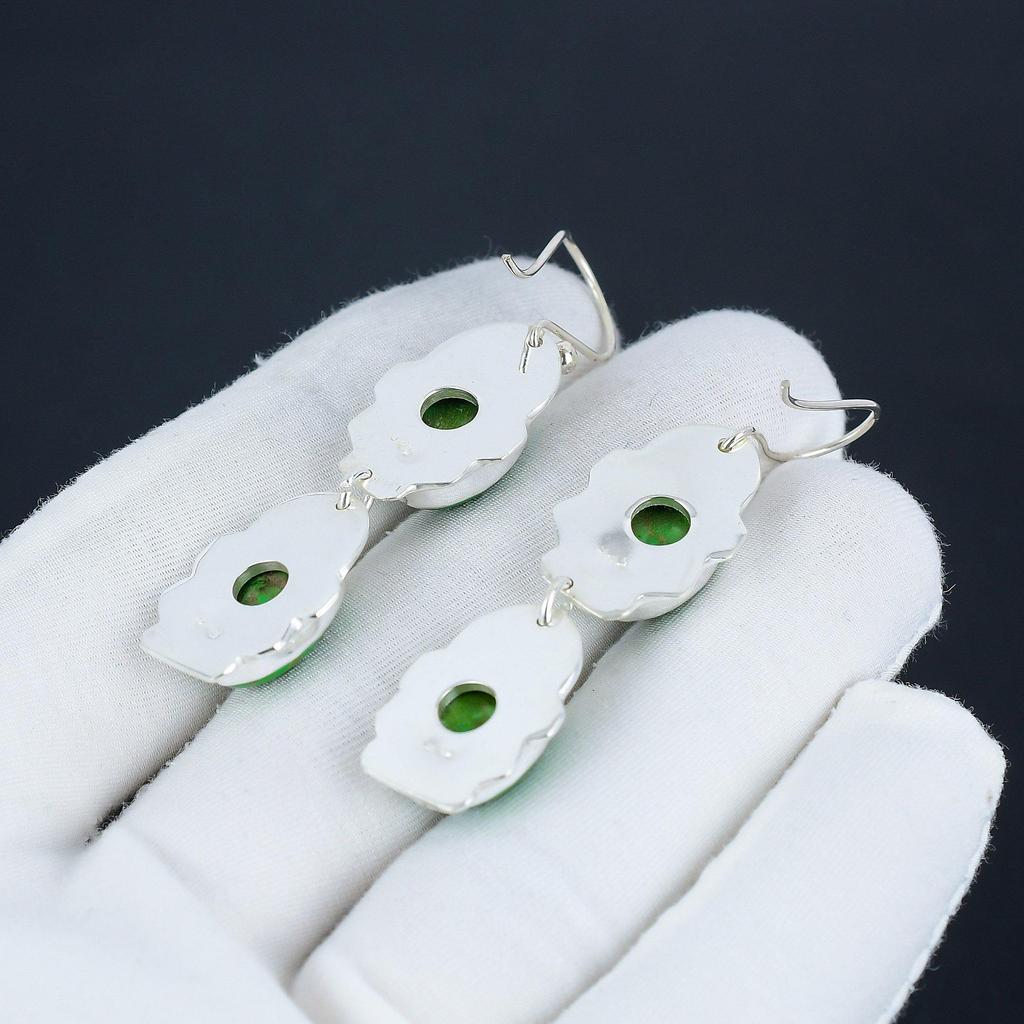 Grüner Türkis Edelstein Hängeohrringe 925 Sterlingsilber Ohrring, Handgefertigter Boho Silber Schmuck Hängeohrringe, Verlobungsgeschenk