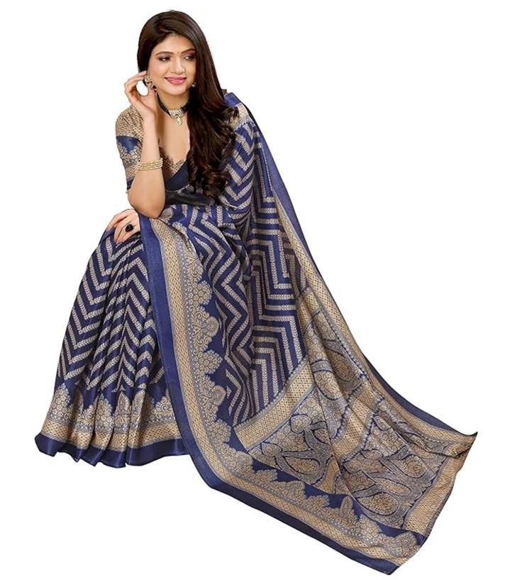 TreegoArt Fashion Women's Kalamkari Art Silk Bollywood Style Saree With Unstitched Blouse Piece - Pack Of 1
