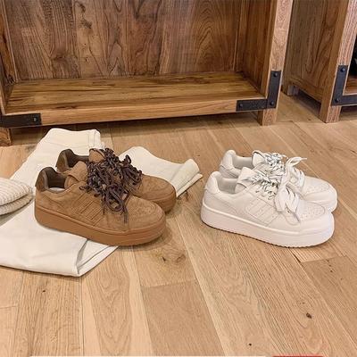 Schnür-Retro-Klassiker Damen Frühling neu runde Zehenpartie Plateau vielseitige lässige Sportschuhe