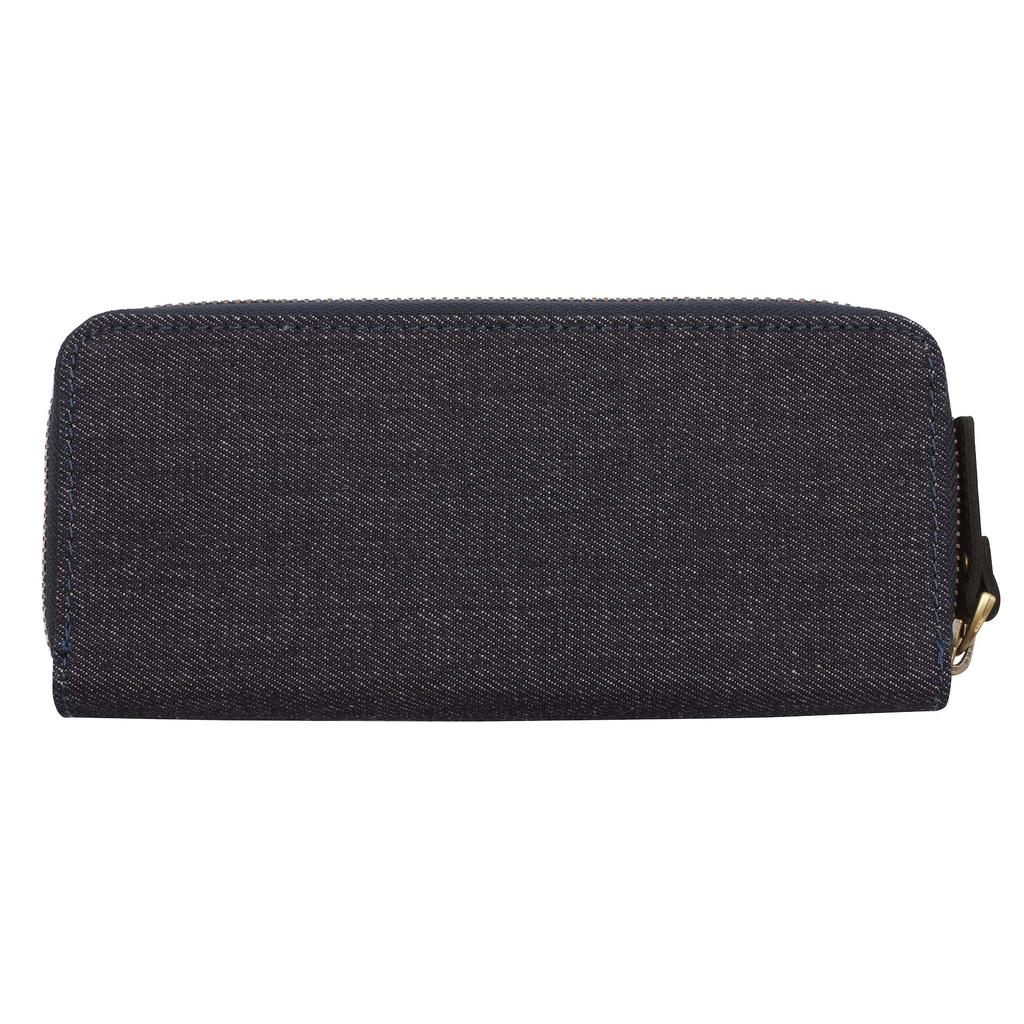 Leather Combination Round Zip Pen Case 2 Denim and Genuine Leather Pencil Case [Black] LDKC-RZP2-01