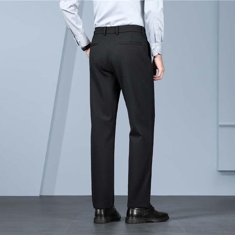 ROMON Men's Wool Blend Straight Business Casual Trousers