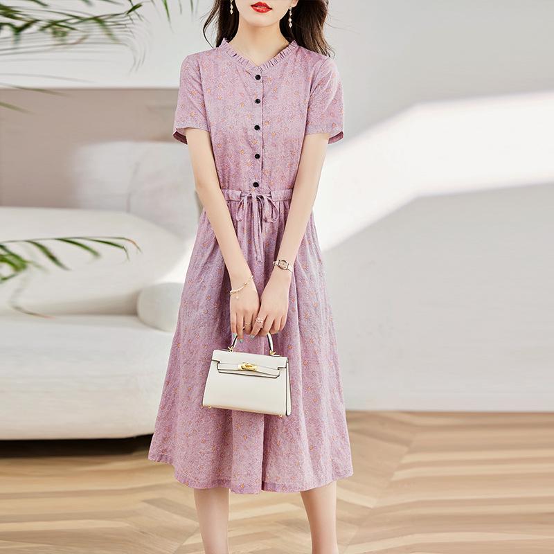 

2023 Элегантное цветочное макси-платье из хлопка и льна для женщин – Летнее, с акцентом на талии, омолаживающая мода Extra Large