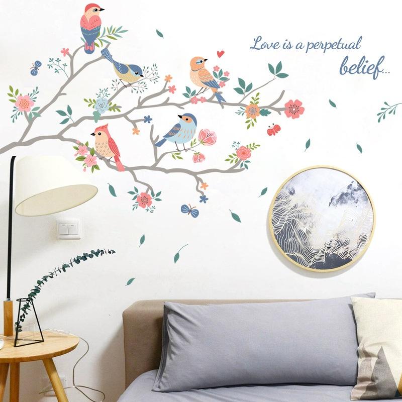 New Creative Branches and Birds Decorative Wall Stickers Background Wall Living Room Bedroom Creative Removable Wall Stickers