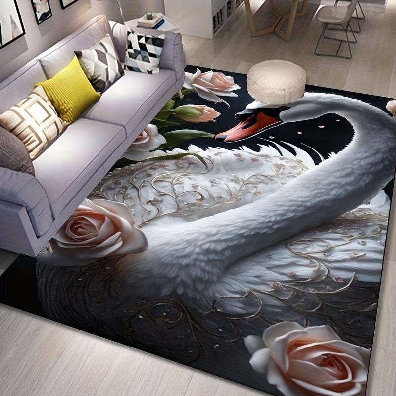 Elegant Swan and Roses Rug for Living Room Decor | Luxury Home Accessories | 3D Printed Area Rugs Skid resistant carpet