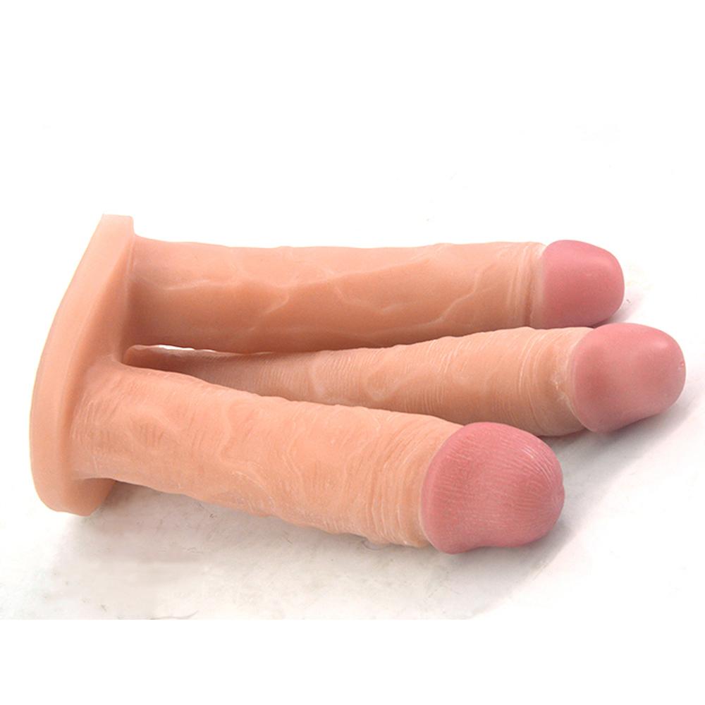 Realistischer dreiköpfiger Silikondildo Vagina G-Punkt mit Sucker Butt Plug Riesendildos weibliches Sexspielzeug Homosexuelles Sexspielzeug
