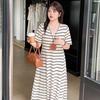 Damen Schlankmachendes Gestreiftes T-Shirt Kleid, Sommer Locker Gerades Strickkleid