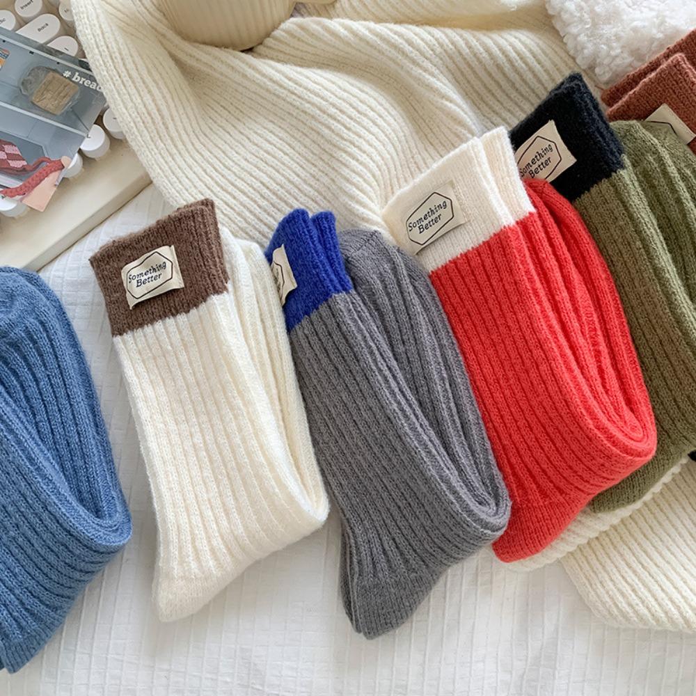 Cotton Knitting Women Socks Fashion Harajuku Retro Lady Girls Plush Thick Long Socks Autumn Winter Solid Color Casual Keep Warm