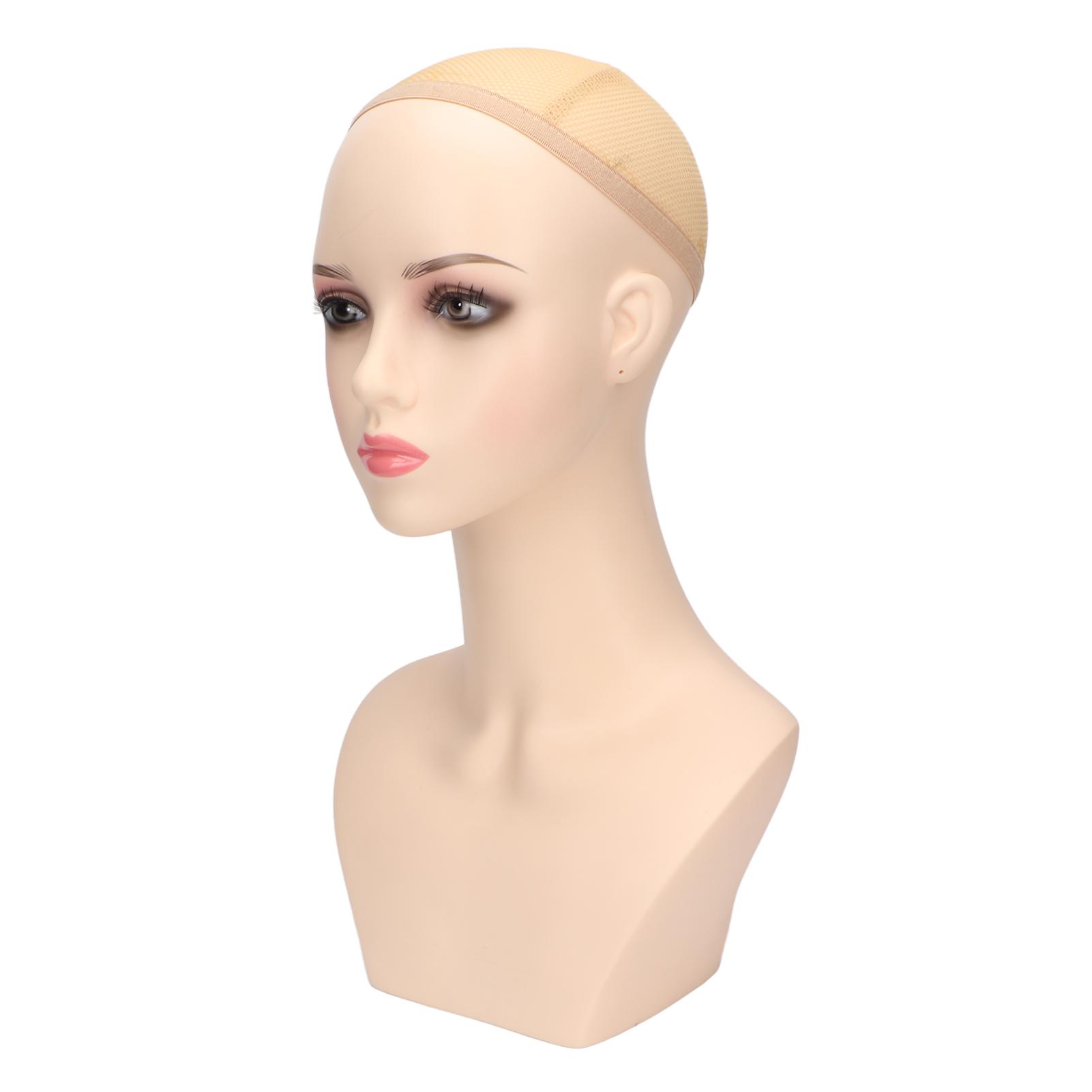 

Female Mannequin Head PVC Weather Resistant Stable Pink Make Up Female Bald Head Model for Wig Jewelry Display