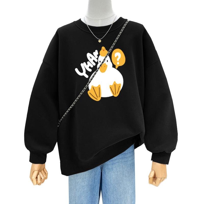 2025 autumn and winter new crew neck design cartoon fashion versatile velvet thickened sweater women's base