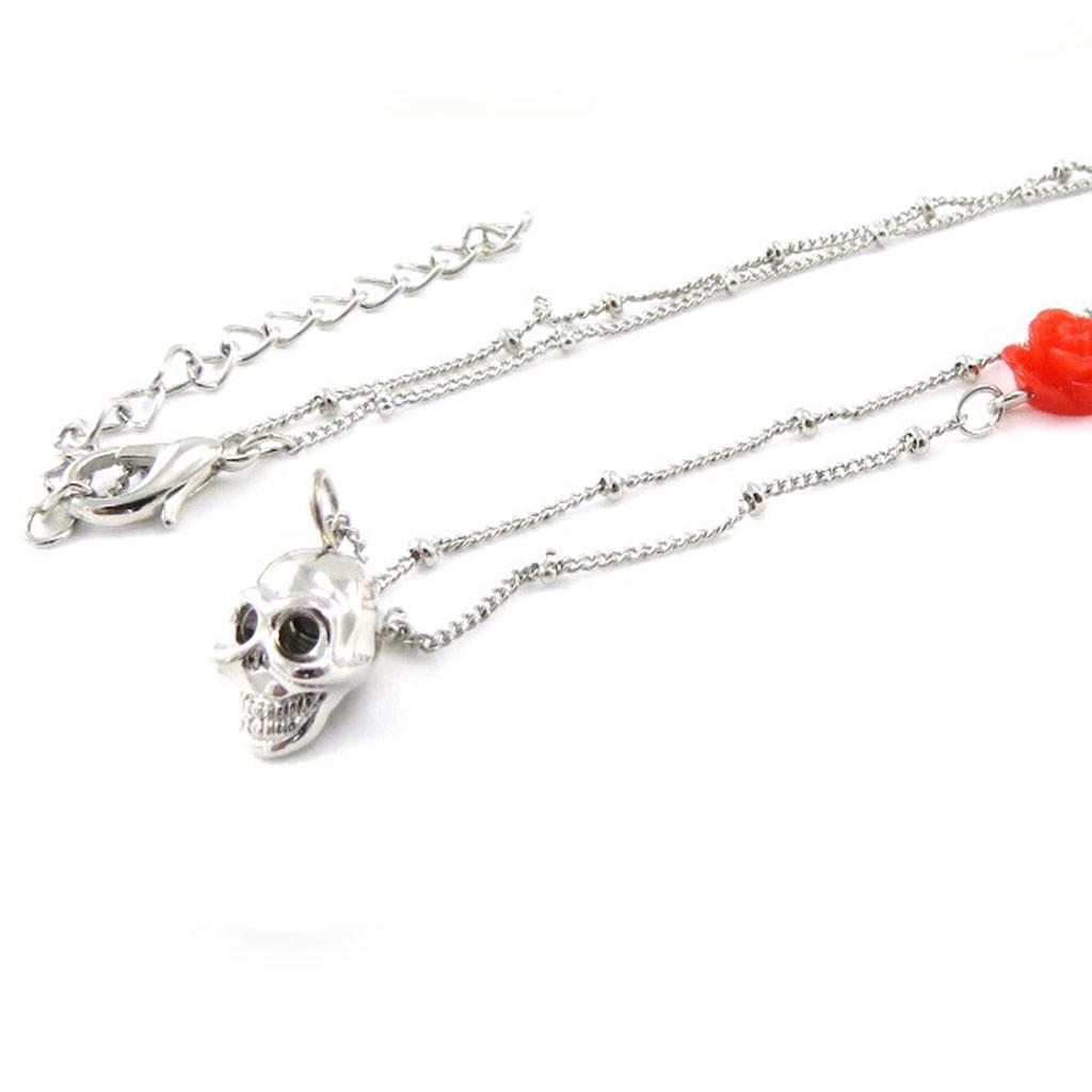 Les Trésors De Lily [J1125] - Silver Red 'Skull' Designer Necklace
