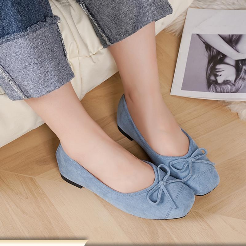

Fashion square toe bowtie flat shoes woman flock ballet flats candy color bowknot slip on loafers cozy bottom mocasines big size 42 36 синий