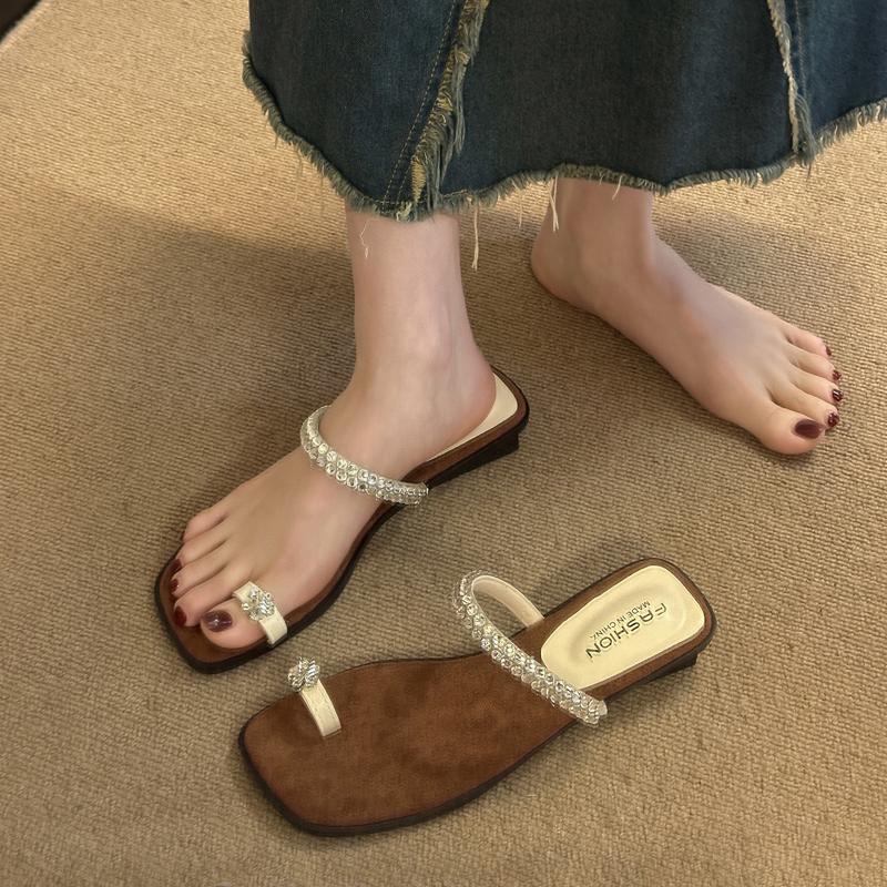 Fashion Shoes Woman's Slippers Glitter Slides Square Toe Rubber Flip Flops Shale Female Beach 2025 Jelly Hawaiian Sabot Soft Crystal