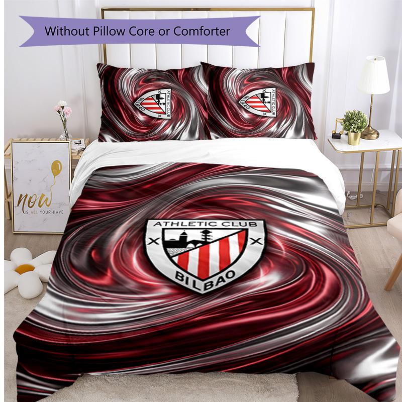 Athletic Bilbao Football Printed 3 Pieces Bedding Set, Comfortable Skin Friendly Bedroom Duvet Cover Set