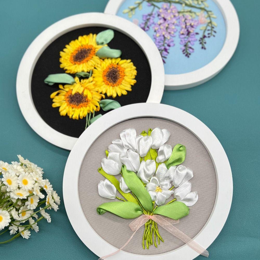 Floral Patterns Flower Ribbon Embroidery Kit Colorful Embroidery Set Cross Stitch Set Beginner
