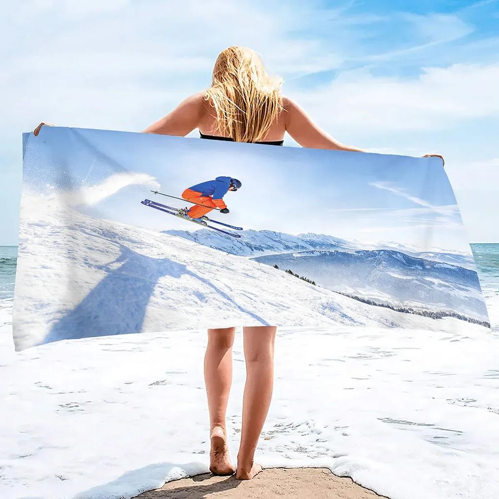 Beach Towel, Ski Print Beach Towel Oversized,Sand Free Microfiber Beach Towel Lightweight,Super Absorbent Pool Towels for Adults