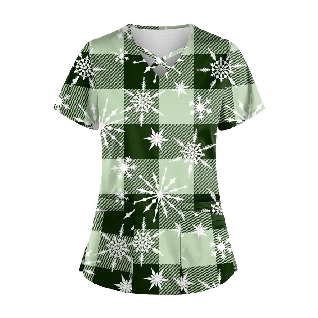 Damen Weihnachtsdruck Uniform Arbeitsuniform V-Ausschnitt Tasche Schutz Arbeitsuniform