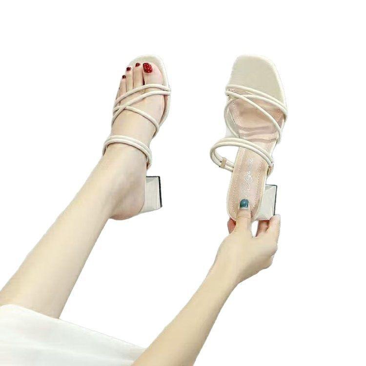 Sandals Girl 2025 New Thick Heel High Heel Two Wear Square Heel Middle Heel Strap Summer Fairy Style Skirt Shoes